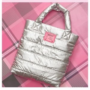 NWT Justice silver puffer tote bag